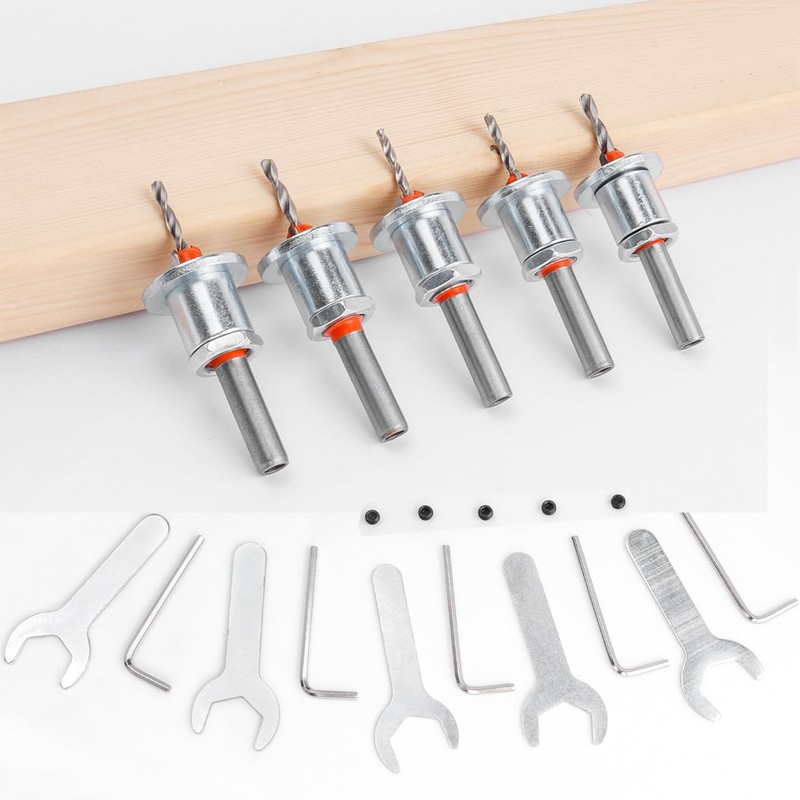 Mesee 5 Pieces Countersink Drill Bits with Depth Stop, 8mm
