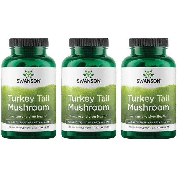 Swanson Turkey Tail Mushroom - Herbal Supplement Promoting Immune System & Cellular Health - Natural Formula Promoting Liver Function & Defense - (120 Capsules, 500 mg) 3 Pack