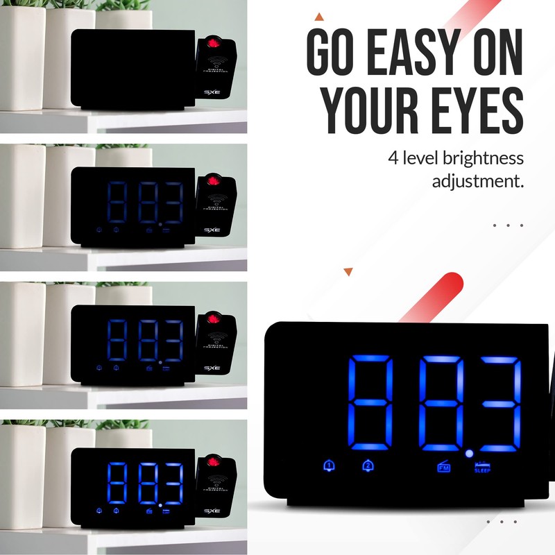 Projection Alarm Clock, Digital LED Clock Radio with 360° Projector,
