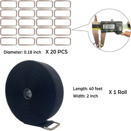 Wide 2" ×40 Ft Cable Straps with 20 Metal Buckles,Black.