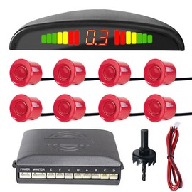 MOCNT Car Reverse Parking Sensors Car Rear Reverse Parking Radar System Car Parking Sensor Kit 8 Sensor Auto Sound Alarm Alert Reverse Backup Radar Display Red