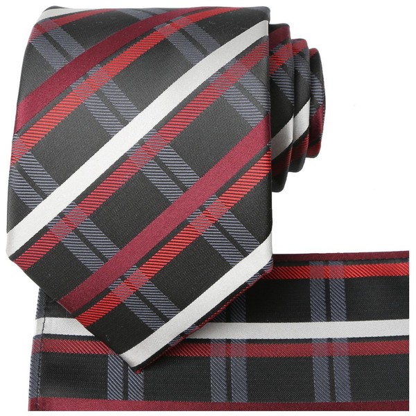 KissTies Mens Tie Set Grid Ties Red Black Plaid Necktie