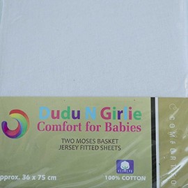Dudu N Girlie Moses Basket Fitted Sheets Set - 100% Jersey Cotton Bassinet Size Newborn Hypoallergenic Breathable Easy Care Soft Fitted Sheet For Baby Bassinet (Pack of 2, White)
