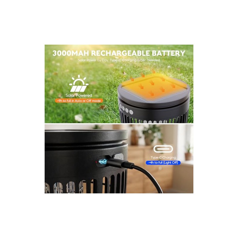 Solar Bug Zapper Outdoor, 4200V 3-in-1 Mosquito Zapper with Flame