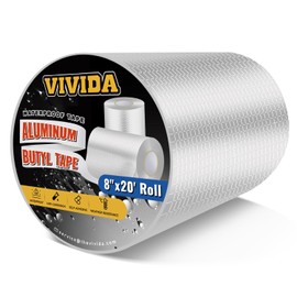 VIVIDA Aluminum Butyl Tape 8 Inch × 20 Feet, Aluminum Butyl Waterproof Tape, Aluminum Foil Butyl Sealing Tape for Outdoor Use, Repair for RV, Windows, Metal Roofing, 1 Roll