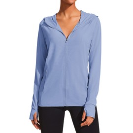 COOrun Ladies UPF 50+ Sun Protection Tops Running Hiking Jacket Sun Protective Hoodie Shirt Thumb Hole Cooling UV Shirts