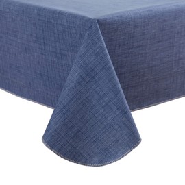 Pioggia Vinyl Tablecloth with Flannel Backing Rectangle Waterproof Oil-Proof Plastic Table Cloth Wipeable PVC Table Cover for Indoor and Outdoor (Blue, 60 x 102 Inch)
