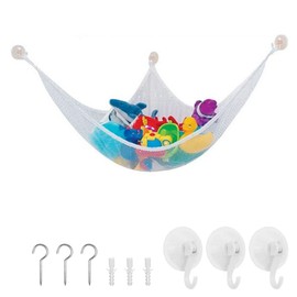 Tiardey Toys Storage Hammock Net,Wall Sling Toy Organizer For Keep Childs Bedroom Nursery Tidy With Hooks (White)