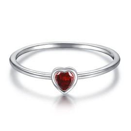 Simple Heart Birthstone Ring for Women Girls 925 Sterling Silver Stackable Promise Ring with Colorful Cubic Zirconia Minimalist Jewelry Gift (January, 7)