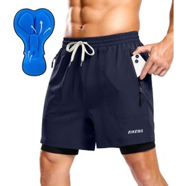 Bikewa Men's Mountain Bike Shorts 4D Padded Loose-fit Cycling Biking Bicycle Riding Biker Shorts for Men Zipper Pockets(Navy,L)