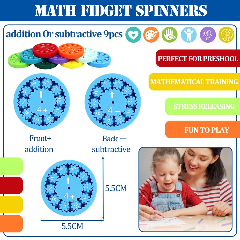 9pcs Math Fidget Spinner,Math Fact Fidget Spinners for Make Math