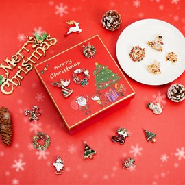 Cindeer 16 Pcs Brooches and Pins for Women Rhinestone Crystal Set Snowman Reindeer Bells Tree Wedding Party Gift Favors(Bell)