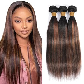 Fridnae Hair P1B30 Bundles Ombre Straight Human Hair Bundles Two Tone Black Mixed Brown Bundles Highlight Brown Bundles 1B30 Bundles Human Hair 3 Bundles 26 26 26 Inch