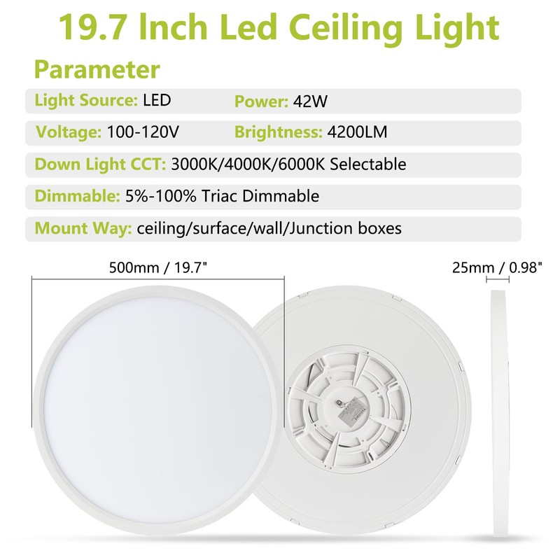 YELIOLED 20 Inch 4200LM Large LED Flush Mount Ceiling Light