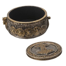 Ebros Gift Norse Old Gods Viking Knotwork Thor Hammer Mjolnir With Dragon Longship Prow Decorative Jewelry Storage Round Box Figurine Stash Container Box Keepsake Organizer