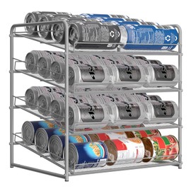 Can Organizer for Pantry 4 Tiers Can Storage Organizer Stackable Soda Can Organizer Dispenser for Kitchen Cabinet 48 Cans Rack Can Holders with Adjustable Dividers Canned Food Organizer, Sliver