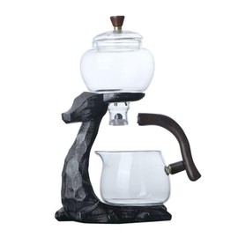 Mozeo Heat-resistant Kungfu Glass Tea Set with Heater Attract Water Diversion Rotating Cover Bowl Lazy Semi-Automatic Deer Glass Teapot (Black deer single)