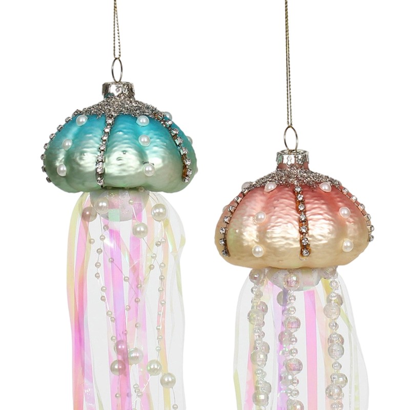 4PCS Glass Pearl Jellyfish Pendant Xmas Tree Hanging Ornaments for