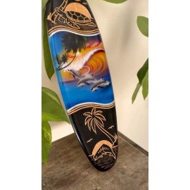 Handmade Hawaiian Hand Made 20" Carved Wood Surfboard Decor Engraved Turtle Airbrush