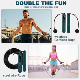 Skipping Rope Calorie Counter, Adjustable Skipping Rope with Ball Bearings and Non-Slip Handles - Cordless Skipping Rope for Workout, Fitness, Turquoise