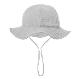 [RUNQIU] 【Cotton Baby Hat】Perfect for sunscreen! Flower pattern kids sun hat with adjustable drawstring, breathable, soft folding design, boys and girls will love kids hat, gray