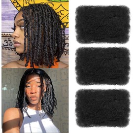 TOOPBIUTI Afro Kinky Bulk Hair 8 Inch Spring Twist Braiding Hair Bulk Locs Dreadlock Extensions Afro Kinky Curly Crochet Braid Hair (1B, 8inch-3pc)