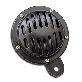 12V BLACK UNIVERSAL MOTORCYCLE HORN BIKE KLAXON CHOPPER MOTORBIKE ATV DISC 90 mm