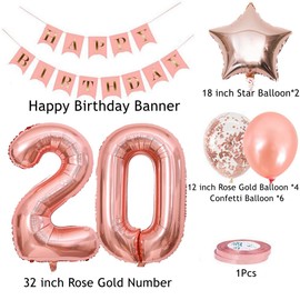 Dalettu Geburtstagsdeko 20 Jahre Frau, Luftballons 20. Geburtstag Dekoration, Roségold Tortendeko Happy 20th Birthday Deko 20 Jahre Frauen, Folienballon Zahl 20 Roségold, Deko 20. Geburtstag Frauen