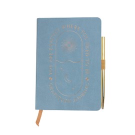 DesignWorks Ink Blue & Gold Foil Art Vegan Leather Gratitude Journal with 196 Guided Pages for Daily Thoughts, Goals, & Gratitude with Ribbon Marker | Undated Daily Mindfulness Journal, Dusty Teal