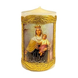 Virgen del Carmen Cirio Paschal Candle Prayer Our Lady of Mount Carmel Vela 3" x 1.75" Cirio Pascual