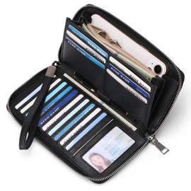 RFID Passport Holder Wallet Wristlet for Women – Leather Travel Wallet Clutch with Phone Pocket, Zip Around Passport Wallet, Family Travel Accessories & Large Capacity Purse