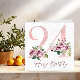 24th Birthday Card for Women - Floral 24th Birthday Cards for 24 year old Daughter girl twenty four, twenty fourth Granddaughter Sister Niece cousin