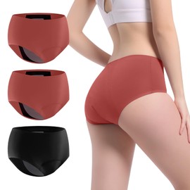 VOXSHE Incontinence Underwear for Women Washable Leak Proof for Women 5oz High Absorbent Womens Incontinence Panties for Bladder Leakage Protective Panties 3pk-M (Black/Orange/Orange)