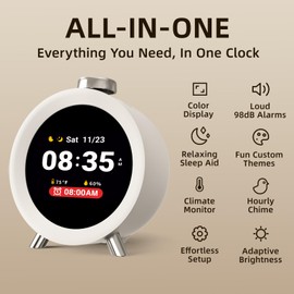 Dekala ChronoSense Alarm Clock for Bedroom w/Temperature Humidity, 7-Day Programmable 100dB Loud Gradual Alarm, IPS Screen Animation, Hourly Chime, White Noise Sound Machine, Ideal Gift