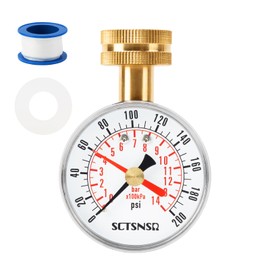 SCTSNSR 0 to 200 Psi Water Pressure Test Gauge with Red Max Pointer, 2.5 inch Dial Size, 3/4 inch Female Garden Hose Thread, Black Steel Case, Inspector for Home Hose Bib, House Water Tube, Spigot