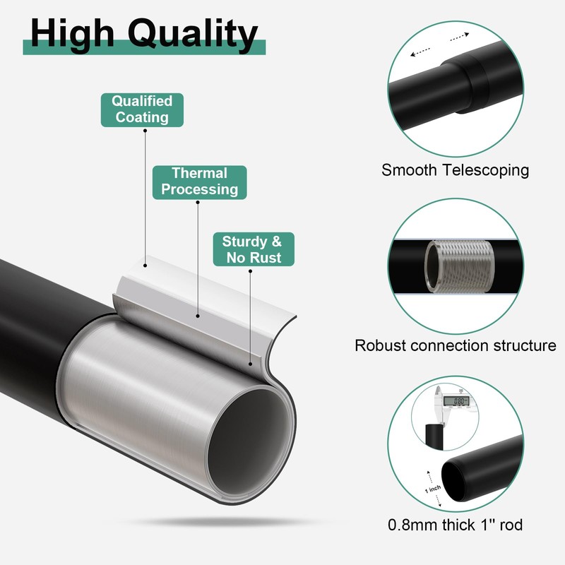 QDWIS Black Curtain Rods for Windows 72 to 144 Inch,1''