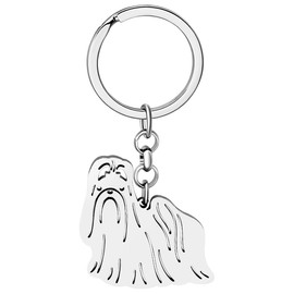 LONYOO Cute Stainless Steel Dog Keychain Keyring Pet Dog Gifts for Women Girls Puppy Key Chain Car Purse Charms (Silver Plated Shih Tzu)