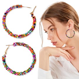 CATOR Colourful Pearl Earrings, Hoop Bun, Earrings Carnival, Earrings Colourful Hanging, Bohemian Ear Hook Earring, Bohemian Colourful Pearl Earrings, Carnival Jewellery for Girls and Women