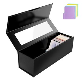 IRENE Trading Card Storage Box with Window, 600+ Baseball Card Storage Box with 5 Colorful Dividers, Black Closure Commander Case Fits for YuGiOh, MTG and Sport Cards