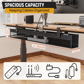 Gvztxoe Under Desk Cable Management Tray, 27.56in No Drill Cord Management with Ventilated Mesh, Clamp/Screw Mount Cord Organizer, Fabric Standing Desk Wire Management for Office, Home