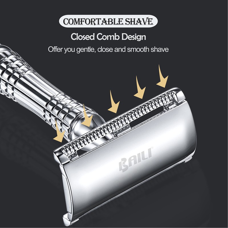 BAILI Double Edge Safety Razor Rust-proof Reusable Manual Stainless DE