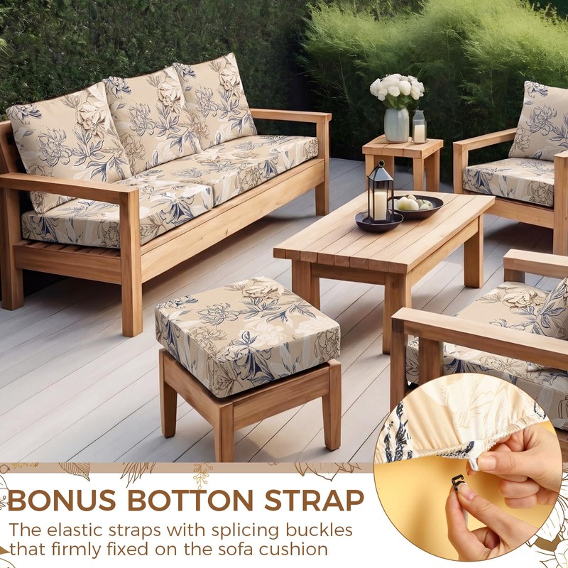 Tegeme 8 Pcs Stretch Printed Sofa Cushion Covers Outdoor Floral