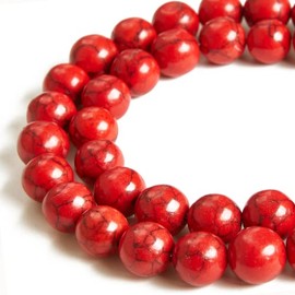 100 piezas de cuentas de turquesa roja natural de 8 mm Cuentas de piedras preciosas naturales Cuentas sueltas redondas para manualidades y joyería Weiyiziens
