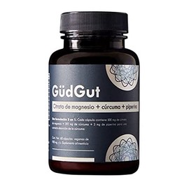 GUDGUT - Citrato de Magnesio + Cúrcuma + Piperina - Propiedades Anti-Inflamatorias y Digestivas - Regula el Tránsito Intestinal y Reduce Cólicos - Fórmula Vegana, Sin Gluten y Azúcares Añadidos - Non-GMO - 60 Cápsulas