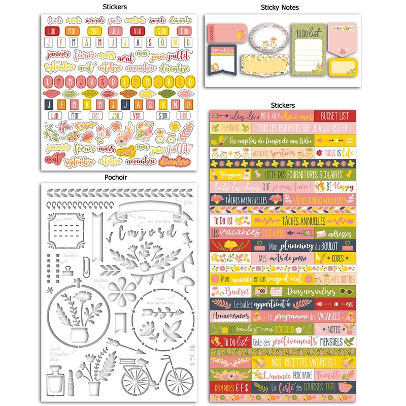 Toga Bullet Journal Decoration Kit, Paper, Flower-Pink/Yellow, One Size