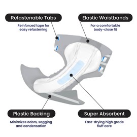 Forsite AM PM Briefs Printed Adult Diapers, Gray Stripes, Medium, Case/36 (3/12s)