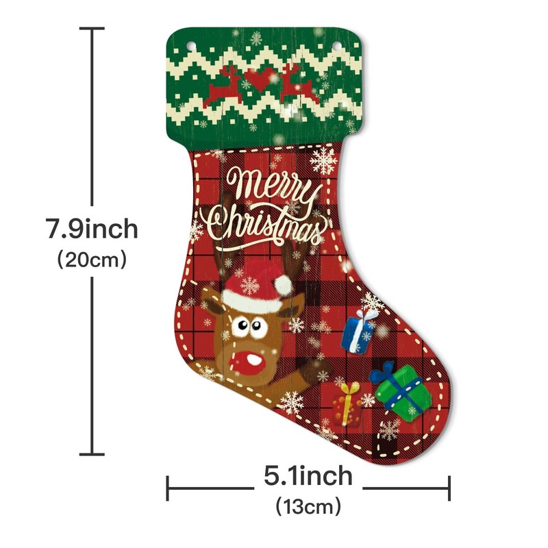 Second Ave Merry Christmas Xmas Reindeer Wooden Hanging Stocking Decoration