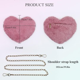 FuninCrea Plush Women's Shoulder Bag with 100cm Removable Chain Shoulder Strap, Cross Body Bag Women Heart-Shaped Crossbody Bags for Women Handbag with Zipper for Phone Purse Travel Cosmetics (Brown)