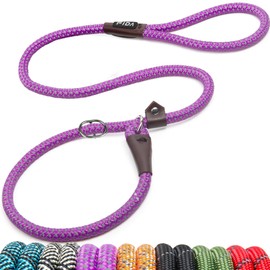 Fida Slip Leads for Dogs, 4 FT x 1/2" Dog Leash Heavy Duty Comfortable Strong Rope Leash for Large, Medium Dogs, No Pull Pet Training Leash with Highly Reflective,Purple