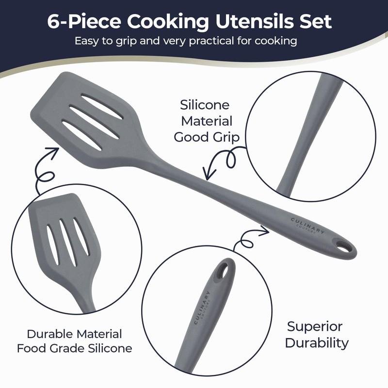 Culinary Couture Grey Silicone Kitchen Utensils Set of 6, Non-Stick